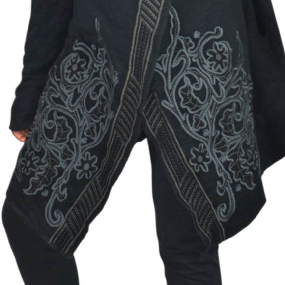 Paparazzi Biz Embroidered Asymmetric Cardigan Jacket Black Duster Cotton Medium - Picture 12 of 16